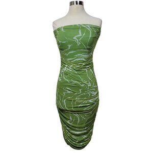 See You Monday Mesh Animal Strapless Ruched Bodycon Dress Green White Size Large